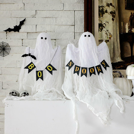 Janinka 2 Pcs Mesh Halloween Ghost Decorations Spooky White Centerpiece
