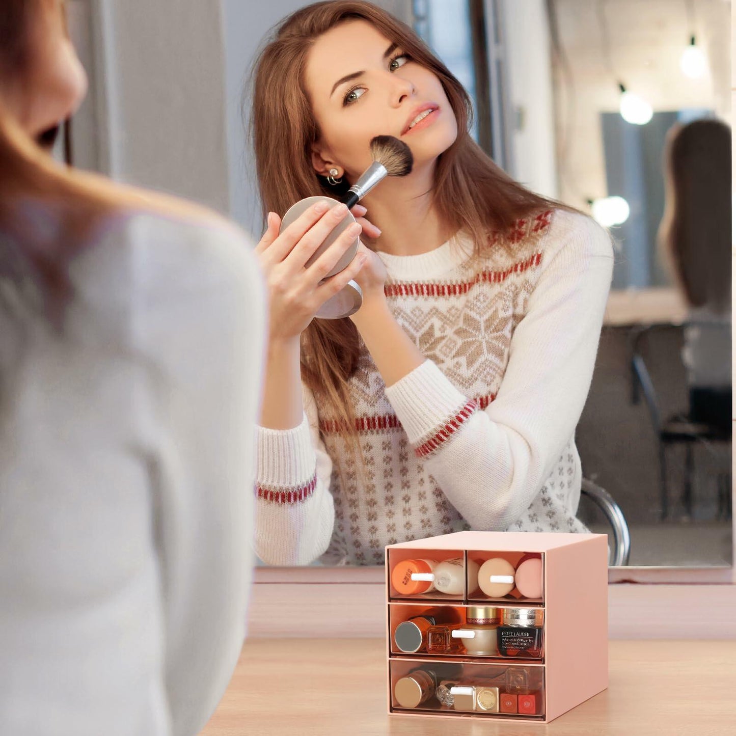 LETURE Desk Organizer 4 Drawers Clear Plastic Office Storage Pink