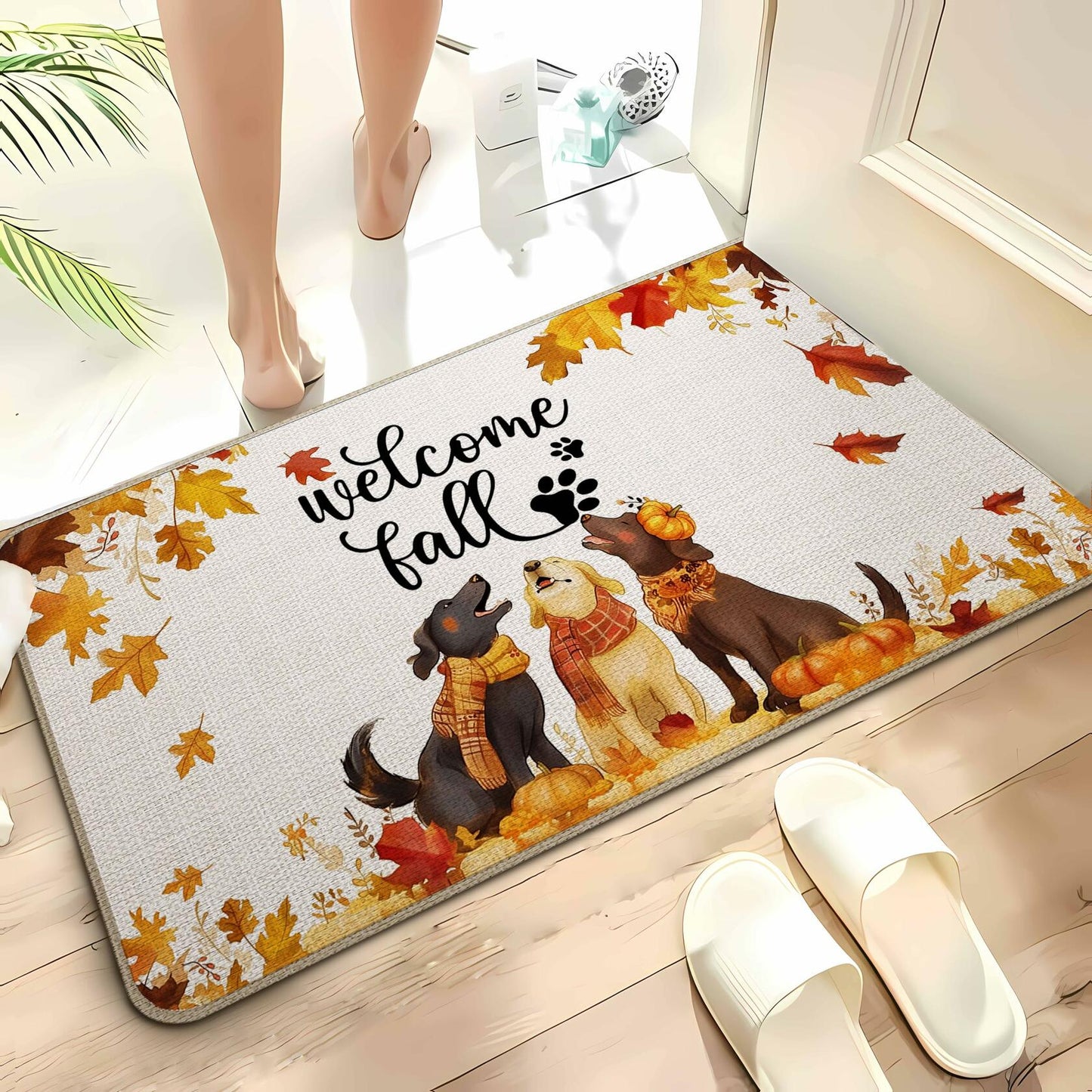 TopXmai Chinoiserie Pumpkin Door Mat 17x30 Blue White Orange Indoor Outdoor