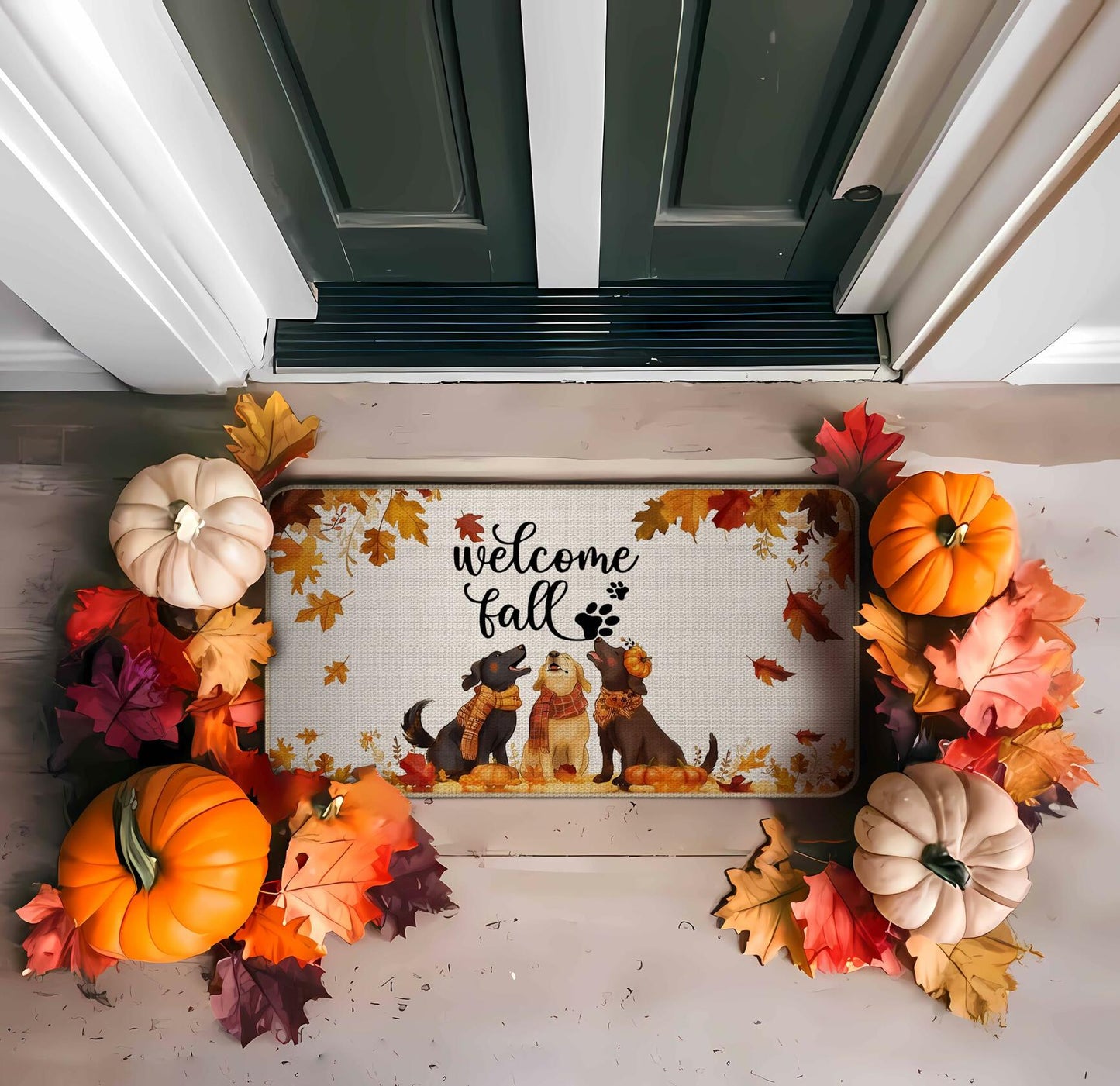 TopXmai Chinoiserie Pumpkin Door Mat 17x30 Blue White Orange Indoor Outdoor