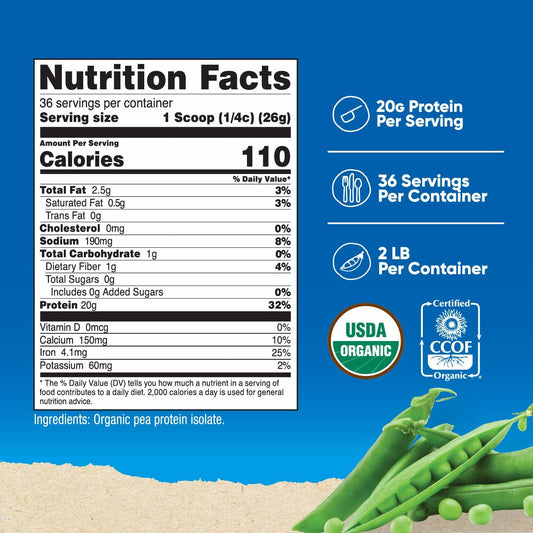 Nutricost Organic Pea Protein Isolate Powder 2LBS Unflavored USDA Organic