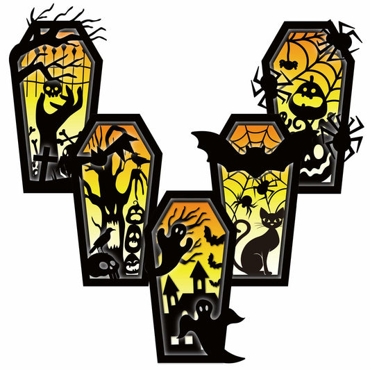 GlikCeil Halloween Wood Coffin Candle Holders 5 Pcs Black Gothic Decor