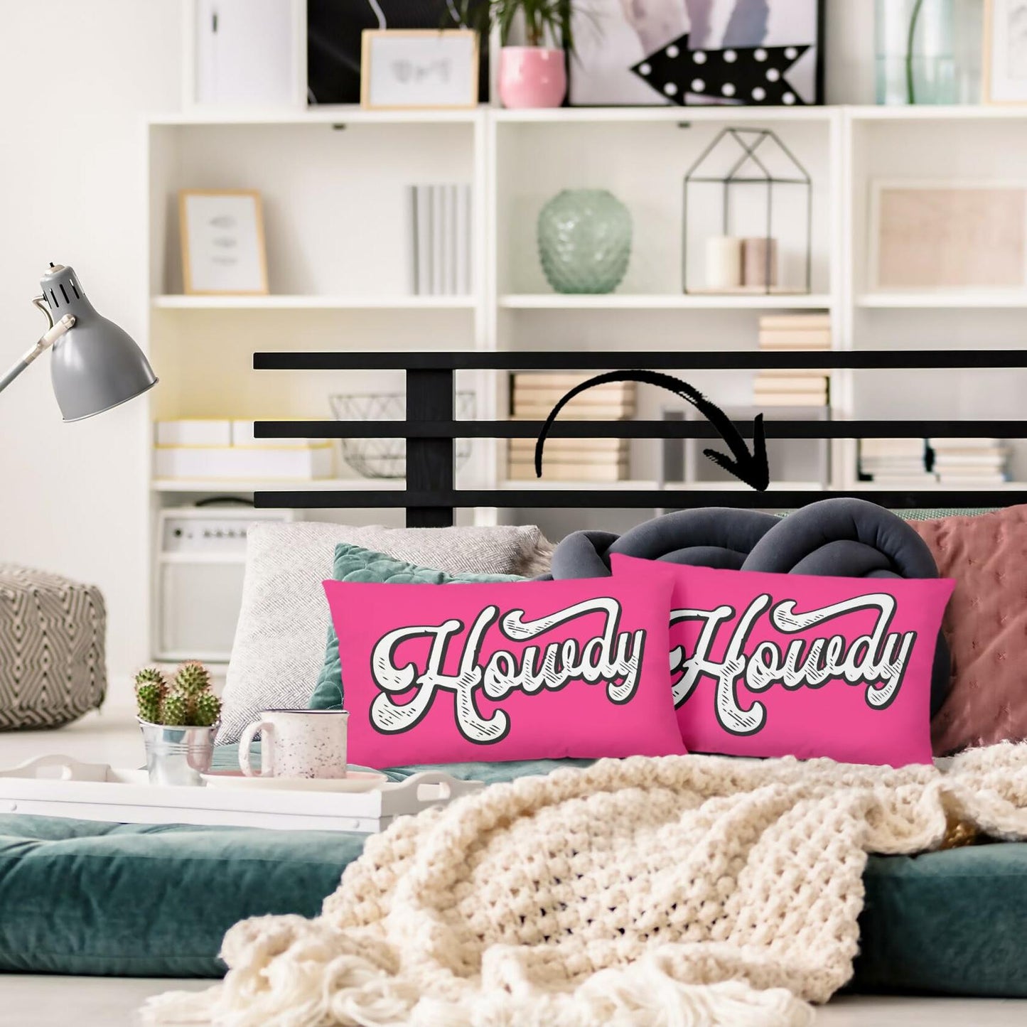 Mingnei Pink Howdy Flannel Throw Pillow Cover 12x20 Couch Cushion