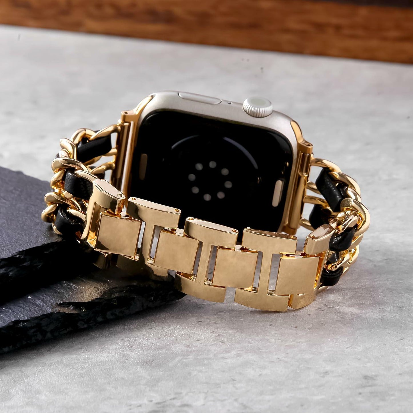 Long Pond Designer Apple Watch Metal Chain Bracelet Band 42-49mm Gold Black