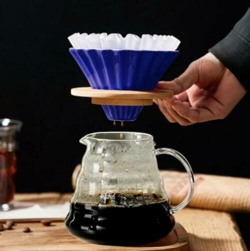 Roast'n Berry Blue Ceramic Coffee Dripper Pour Over Maker With Wood Stand V60