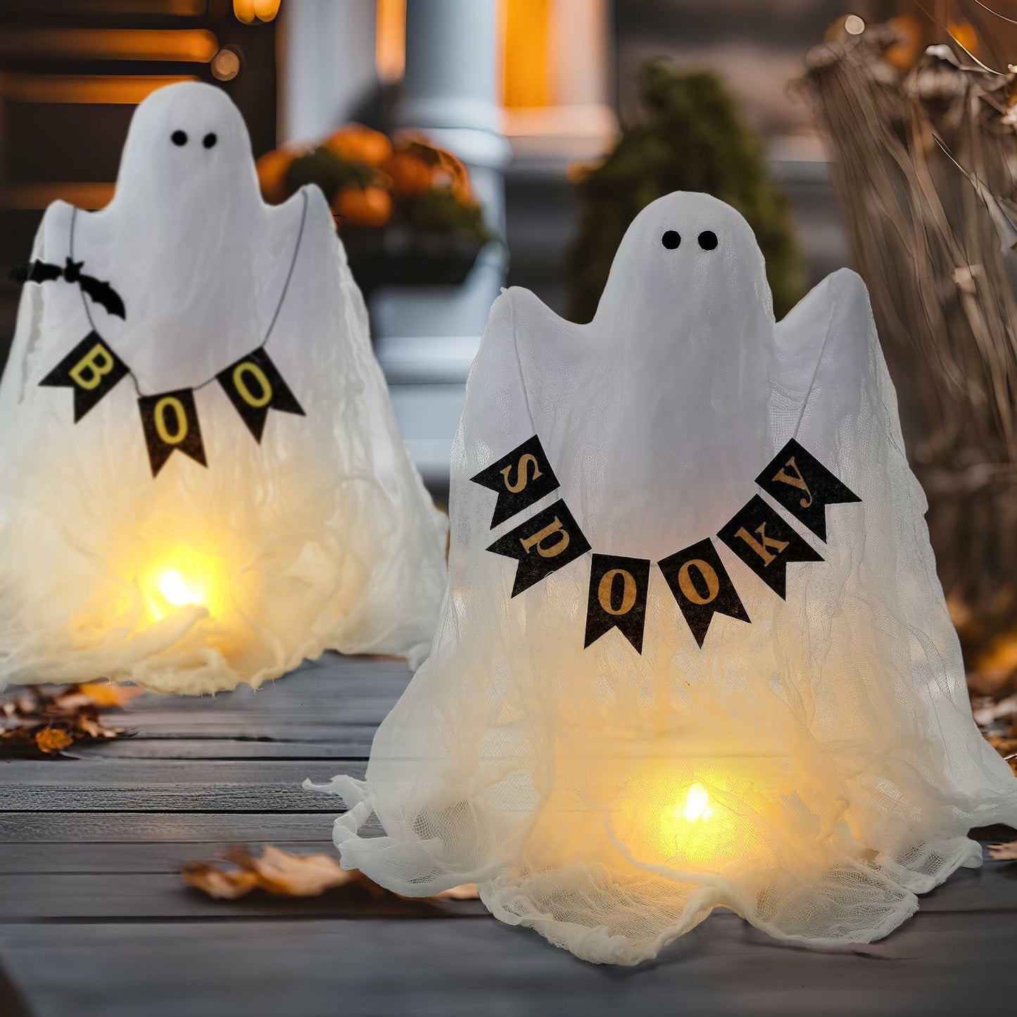 Janinka 2 Pcs Mesh Halloween Ghost Decorations Spooky White Centerpiece