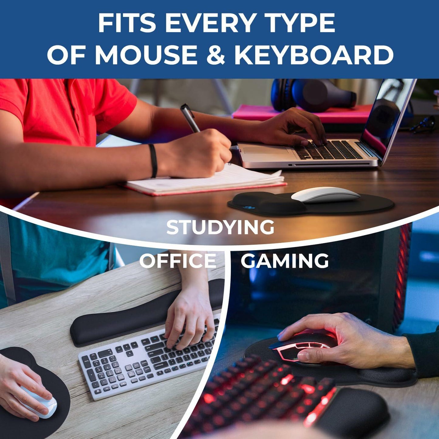 Everlasting Comfort Ergonomic Memory Foam Mouse Pad & Keyboard Wrist Rest