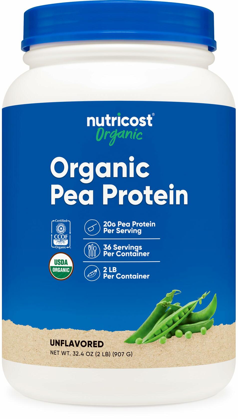 Nutricost Organic Pea Protein Isolate Powder 2LBS Unflavored USDA Organic