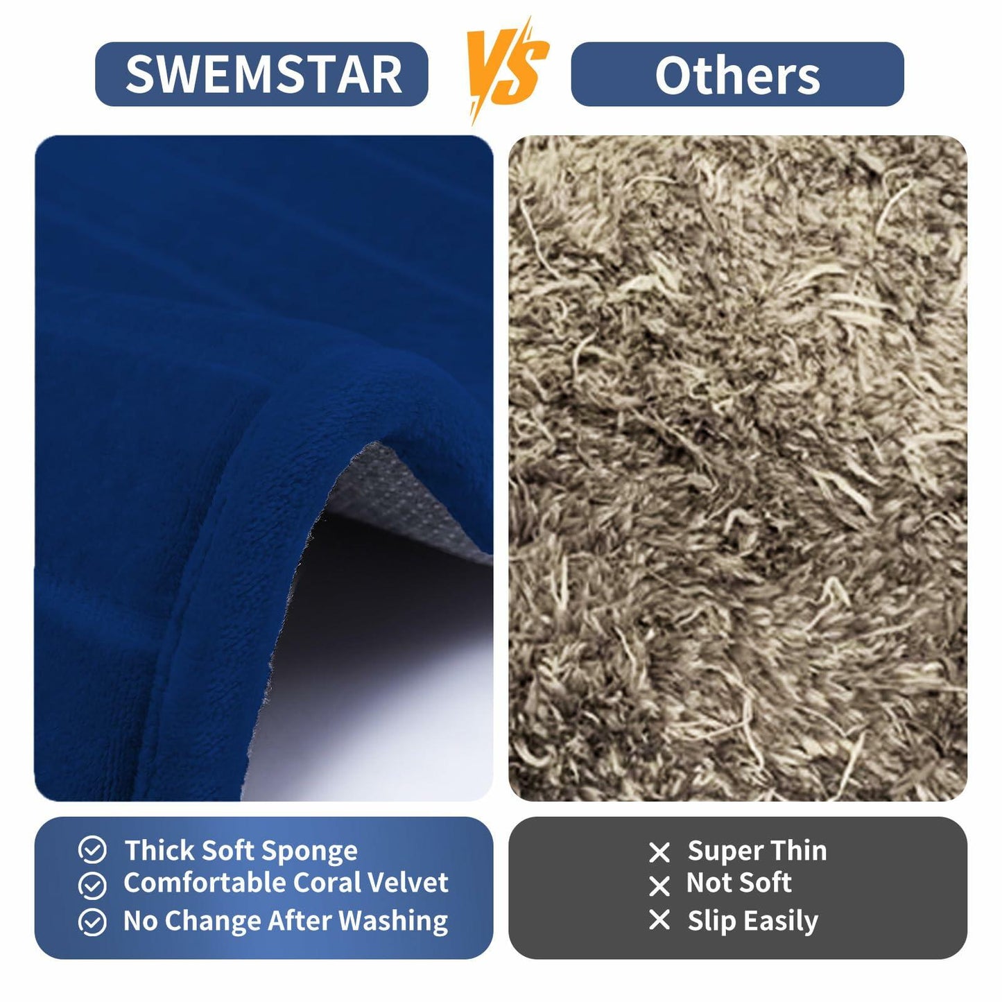 SWEMSTAR Bathroom Rugs 2pcs Memory Foam Quick-Dry Gray 17x24 + 20x32