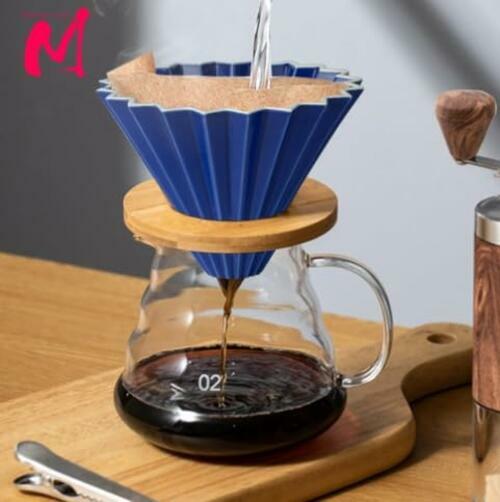 Roast'n Berry Blue Ceramic Coffee Dripper Pour Over Maker With Wood Stand V60