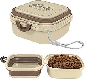 Collapsible Dog Bowl w/ Lid Travel Food Water Bowl 2-in-1 Portable 60oz