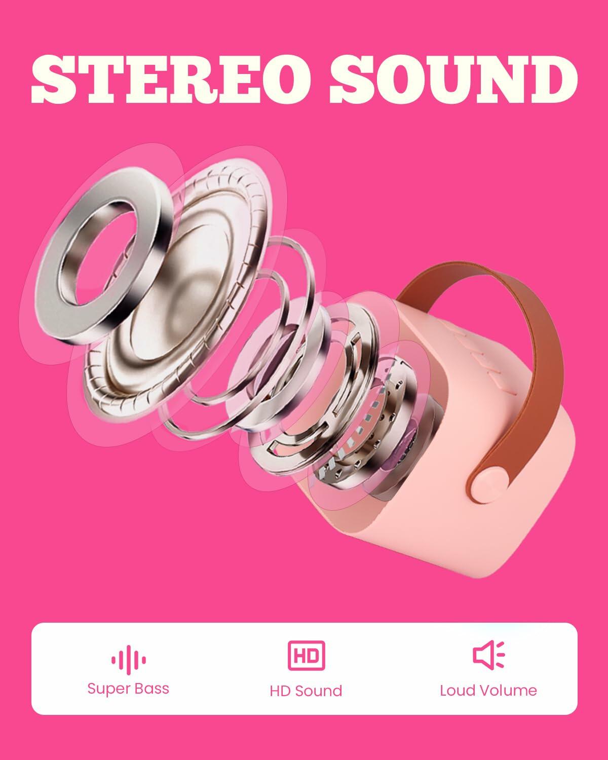 VERKB Kids Karaoke Machine Bluetooth Speaker 2 Wireless Mics Pink