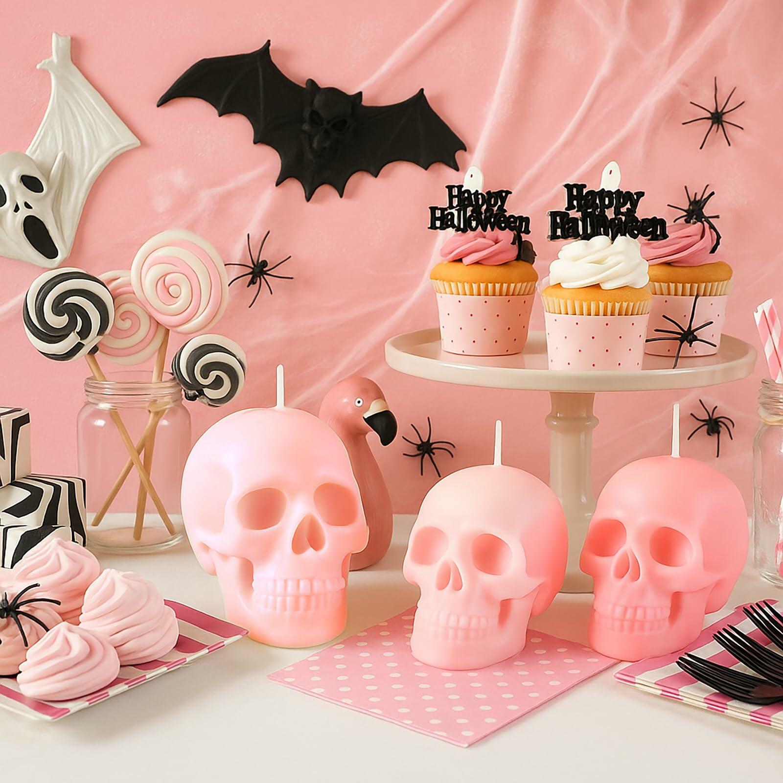 Nuanchu Halloween Skull Candles 6 Pack Large Pink Pastel Gothic Decor
