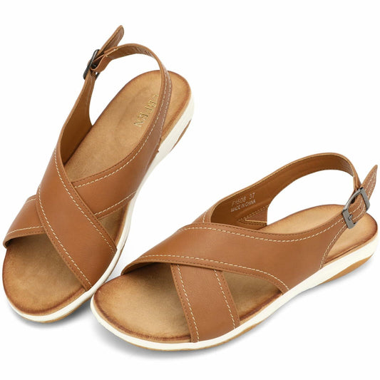 UBFEN Womens Flat Sandals Arch Support Adjustable Slingback Brown Size EUR 37