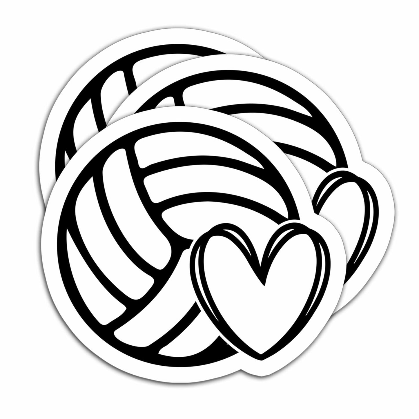 HYKADEUS Volleyball Stickers Waterproof Vinyl Decals 3"x2.7" 3PCS Heart Design