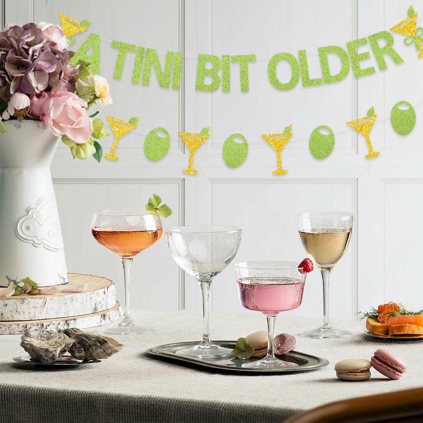 Gankbite Martini Bachelorette Party Banner Green Gold Glitter Paper Decor