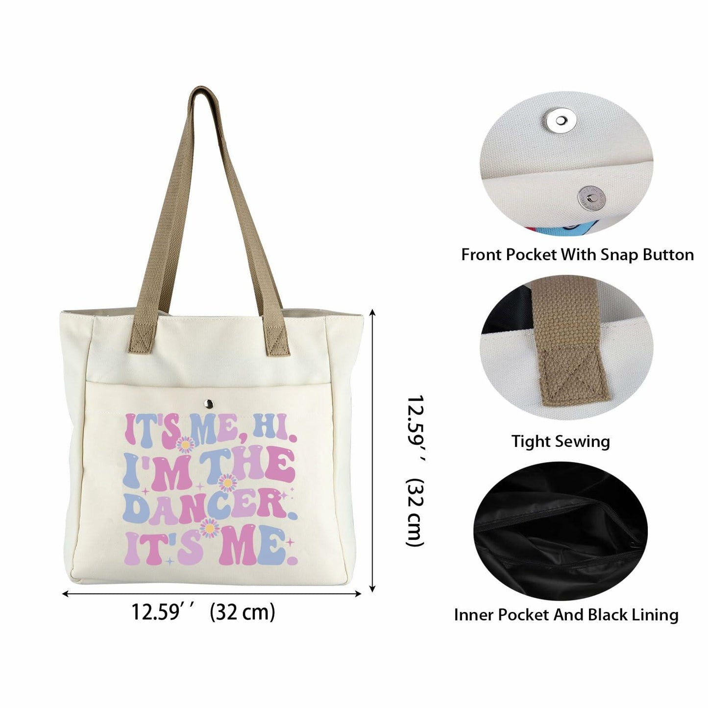 WCGXKO Dance Tote Bag Dance Teacher Team Gift Beige