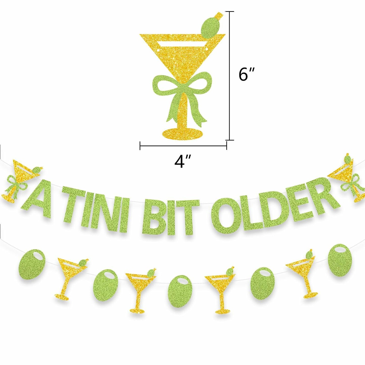 Gankbite Martini Bachelorette Party Banner Green Gold Glitter Paper Decor