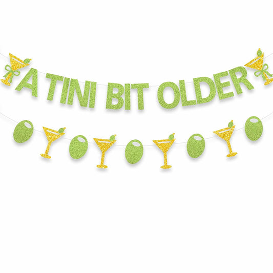 Gankbite Martini Bachelorette Party Banner Green Gold Glitter Paper Decor