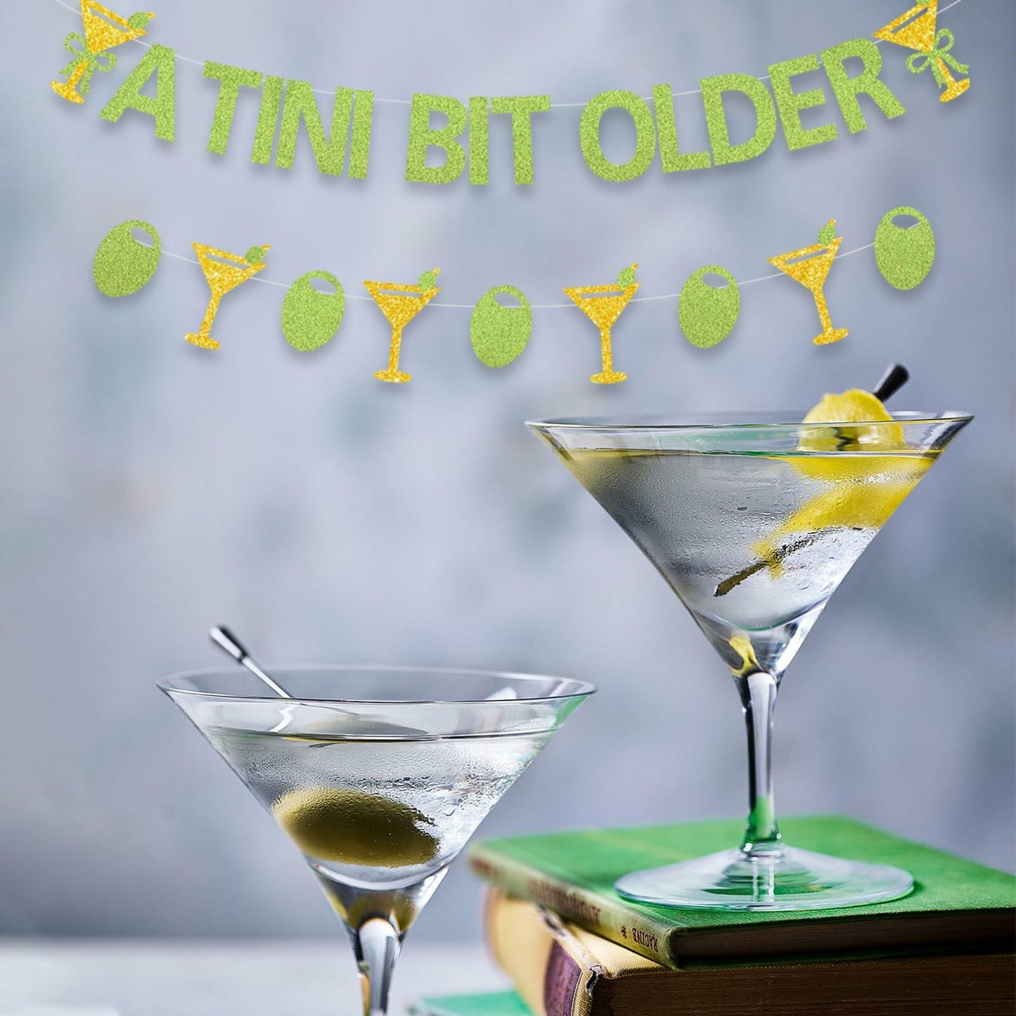Gankbite Martini Bachelorette Party Banner Green Gold Glitter Paper Decor
