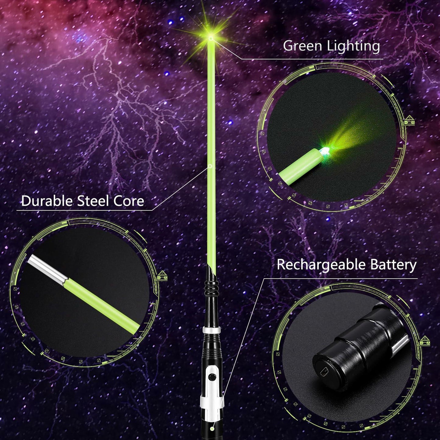 KingVows Light Up Magic Wizard Wand 14.3" Rechargeable Green Cosplay