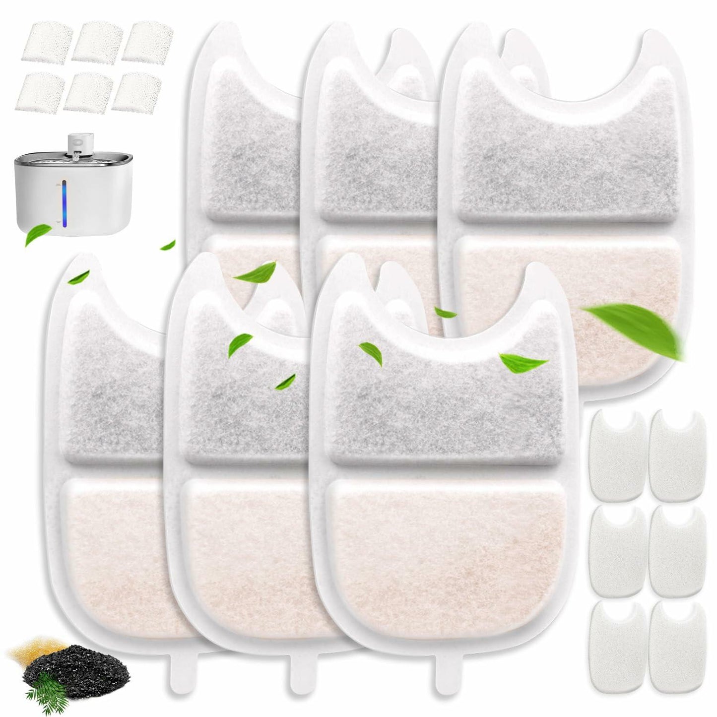 Artiaims Cat Water Fountain Filters & Pre-Filter Sponges 6 Pack White 4L