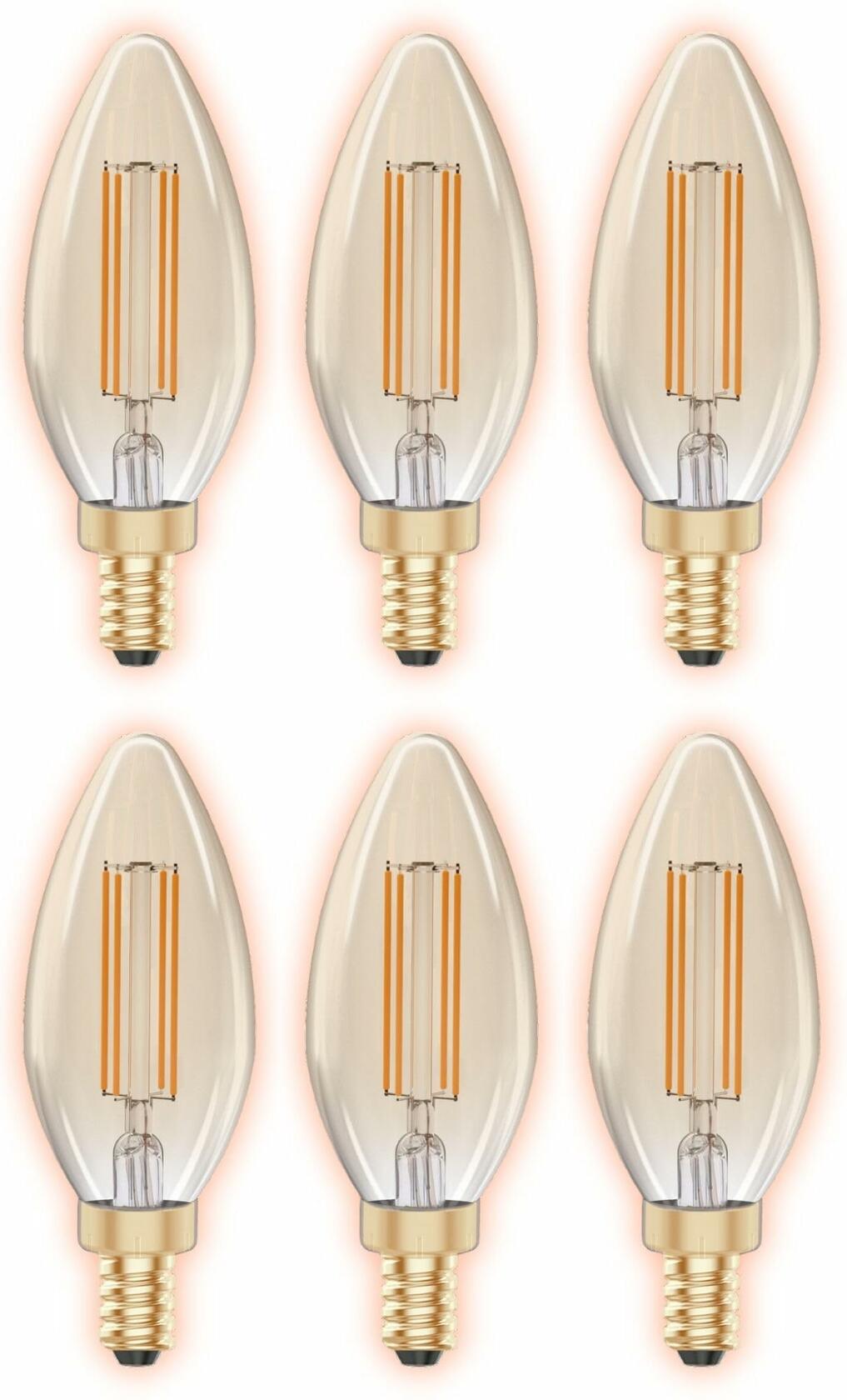 GoodBulb 5W E12 Clear Golden LED Chandelier Bulbs 2200K 300LM 6 Pack