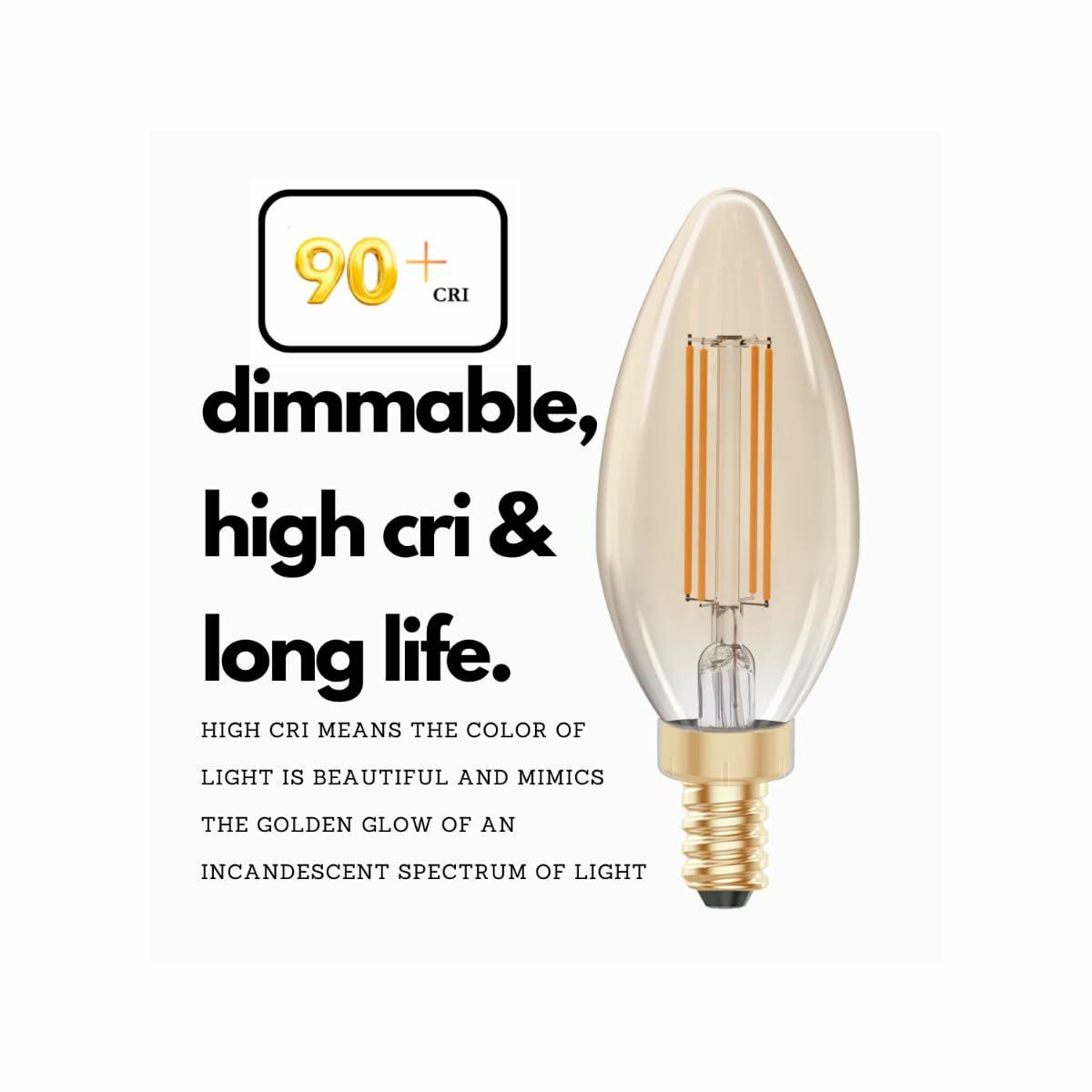 GoodBulb 5W E12 Clear Golden LED Chandelier Bulbs 2200K 300LM 6 Pack