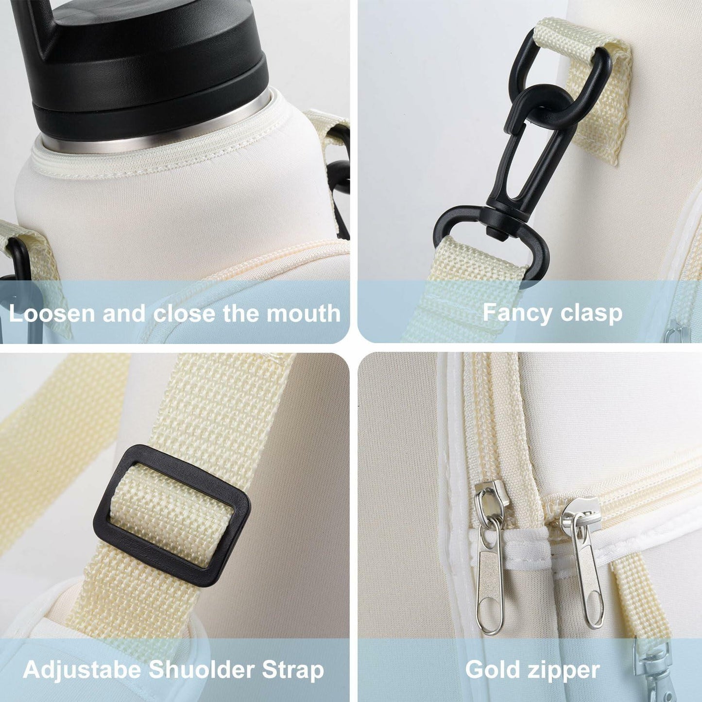 RRegeny Water Bottle Holder Strap for Hydroflask 32oz 40oz Cream Polyester