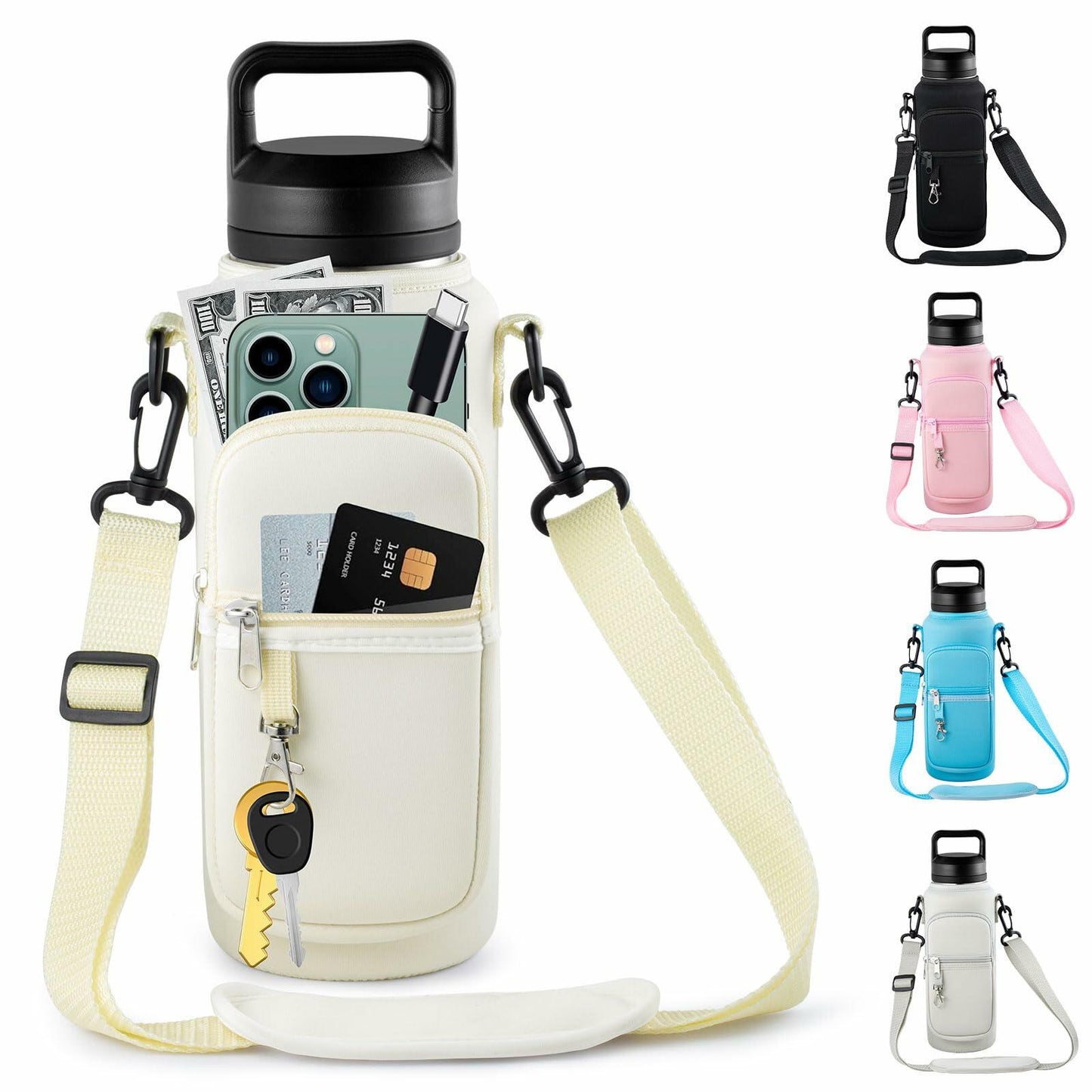 RRegeny Water Bottle Holder Strap for Hydroflask 32oz 40oz Cream Polyester