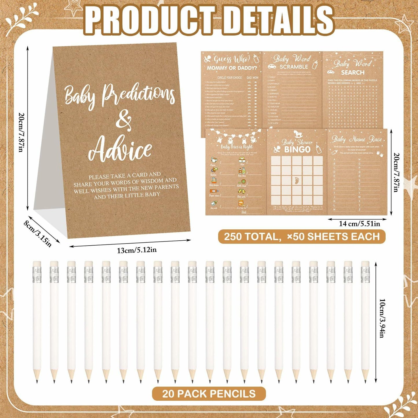 Estune 352 Pcs Baby Shower Advice Cards Blue Bear Decorations Game