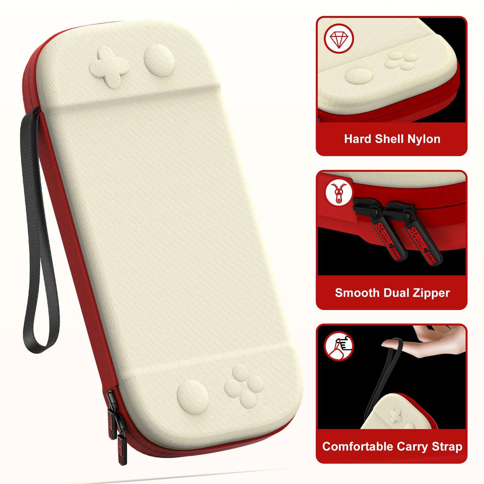 STARTRC GAMES Slim Hard Shell Carrying Case for Nintendo Switch 2 White & Red
