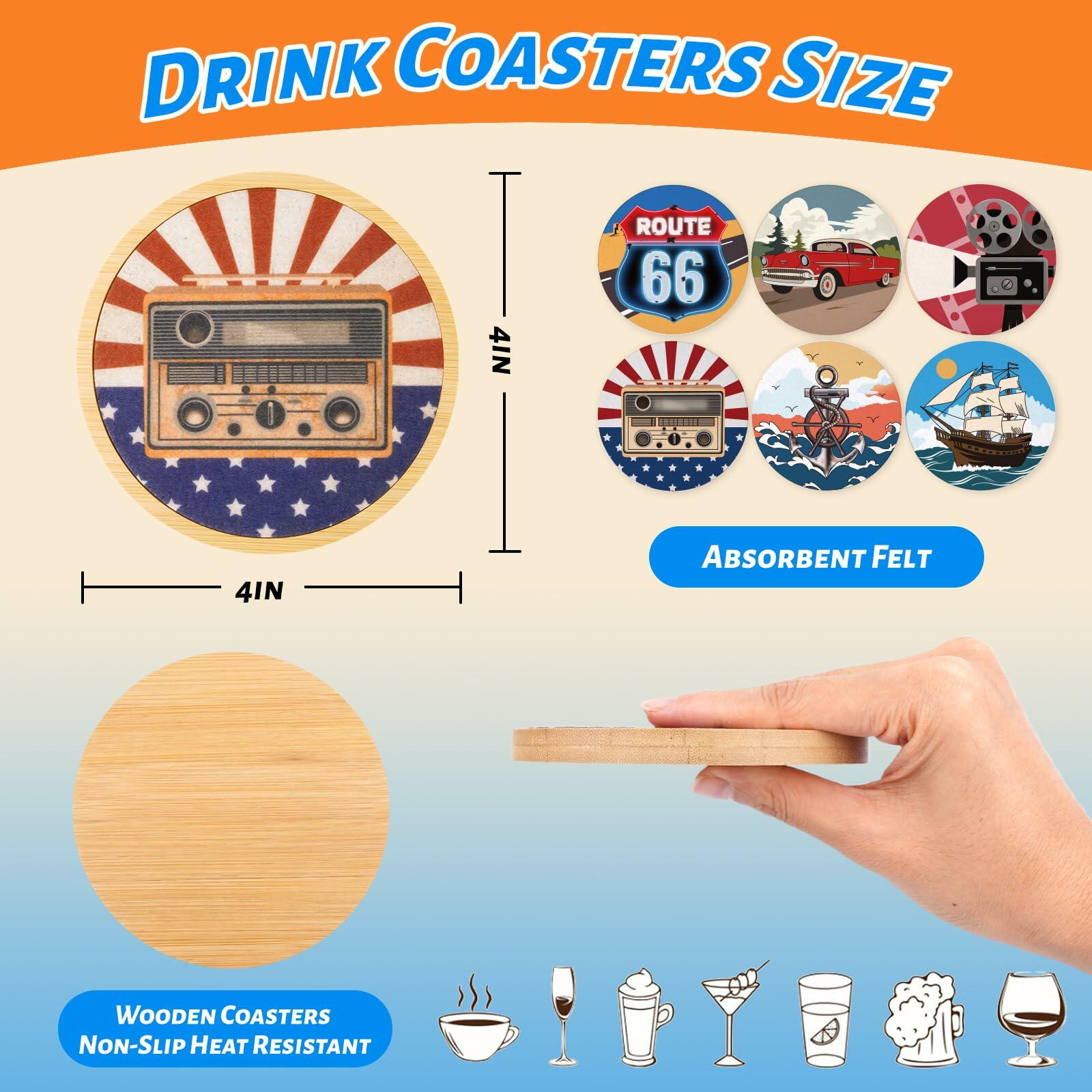 Leokawin Wood Coasters Set of 6 4 Inch Vintage Brown Drink Absorbent