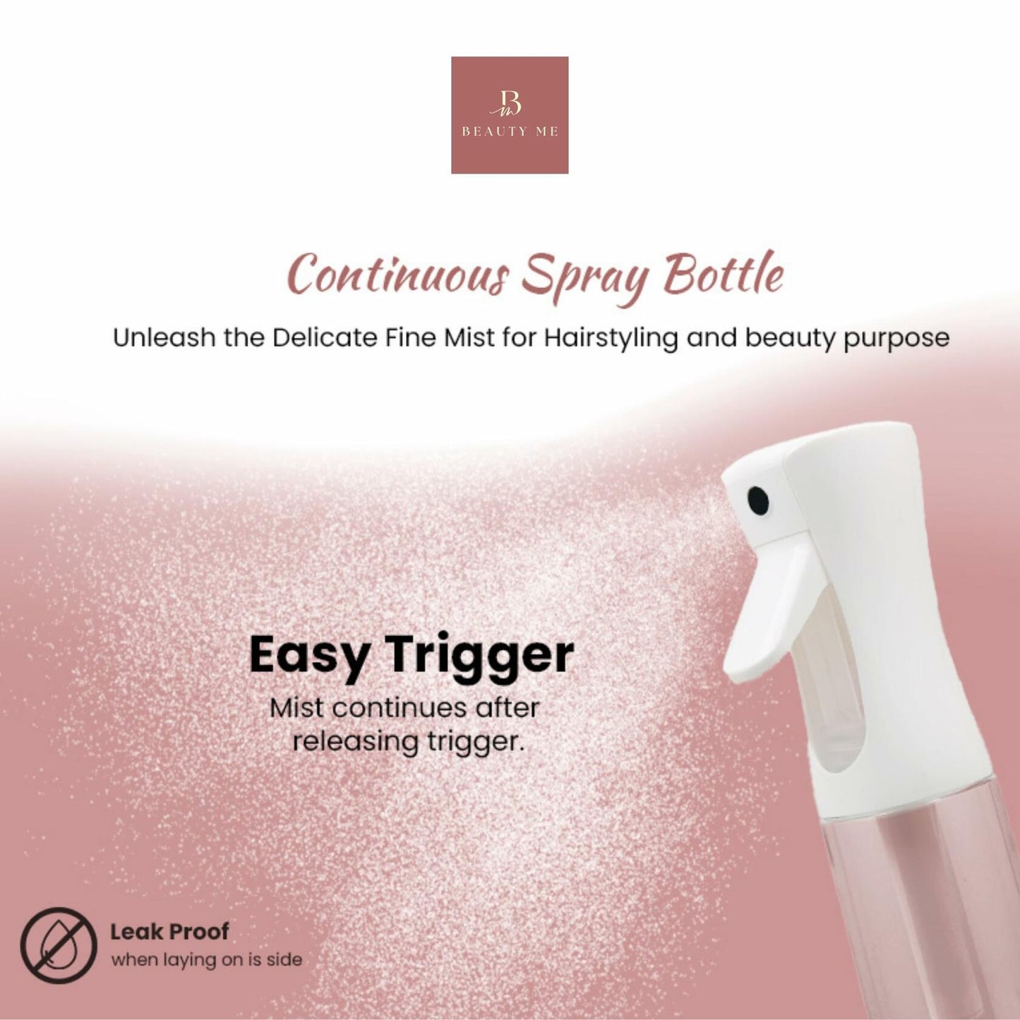 BEAUTY ME Continuous Mist Spray Bottle 10.1oz White Fine Mist Sprayer