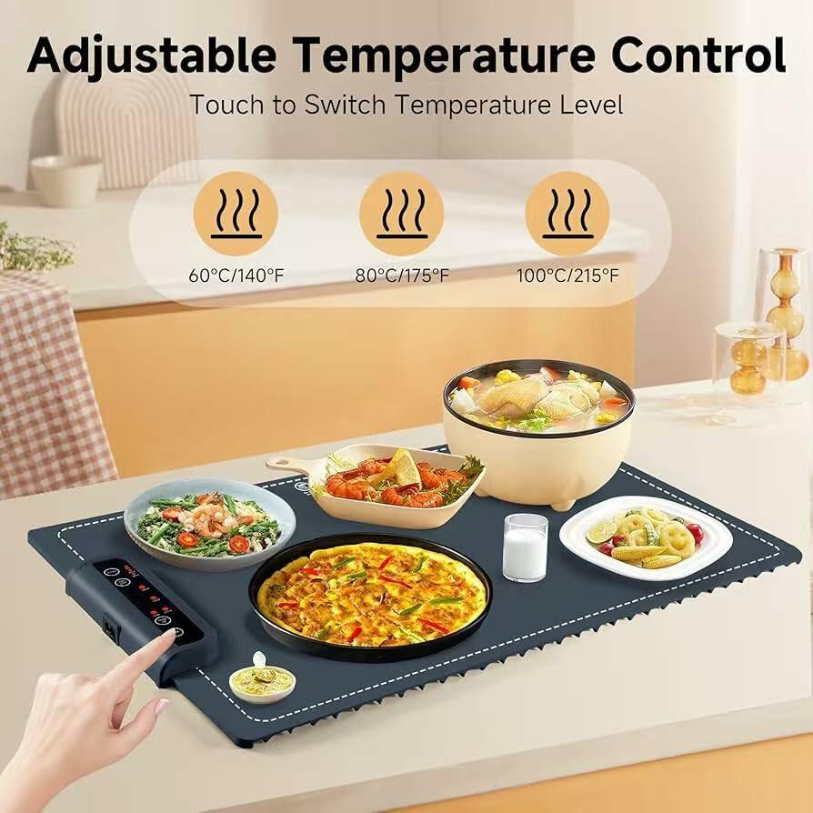 BOLEISE Electric Warming Tray Nano Silicone 3 Temp Settings White Size M