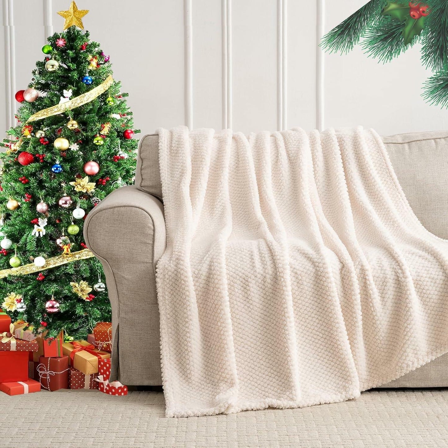 Jungle Star 3 Layer Jacquard Fleece Throw Blanket 50x70 Inch Wave Beige