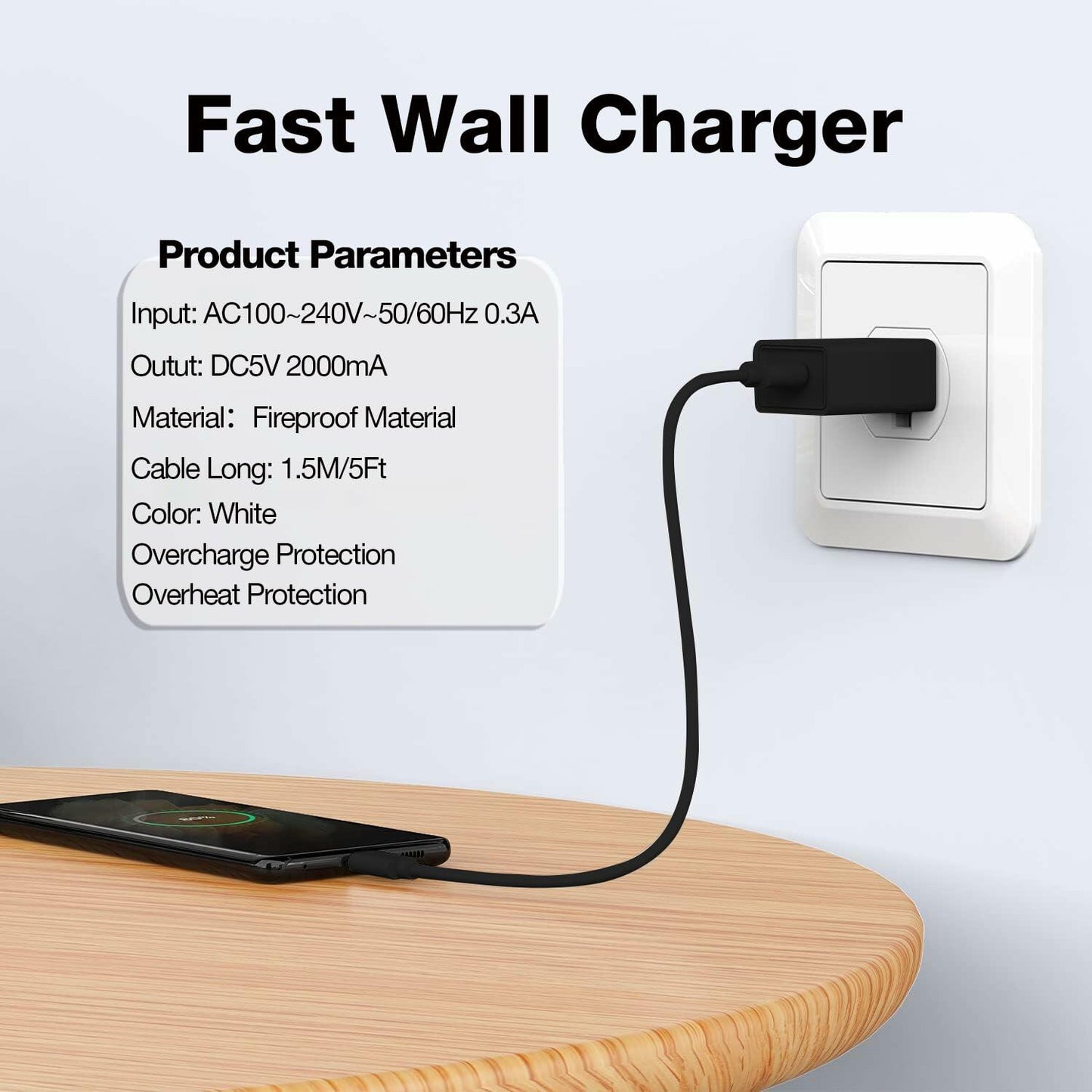 zonbto USB C Fast Charger for Jitterbug Lively Smart 3rd Gen Flip 2 Black
