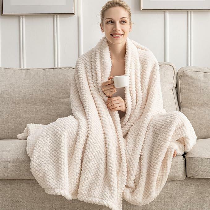 Jungle Star 3 Layer Jacquard Fleece Throw Blanket 50x70 Inch Wave Beige