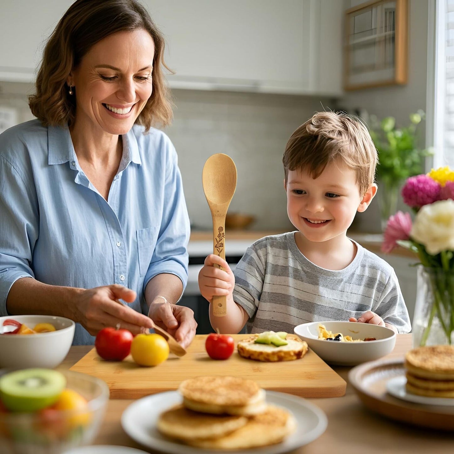 MCJC Bamboo Cutting Board & Kitchen Utensil Set Heart Design Mom Gifts One Size