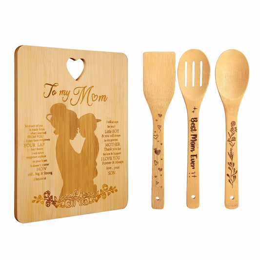 MCJC Bamboo Cutting Board & Kitchen Utensil Set Heart Design Mom Gifts One Size