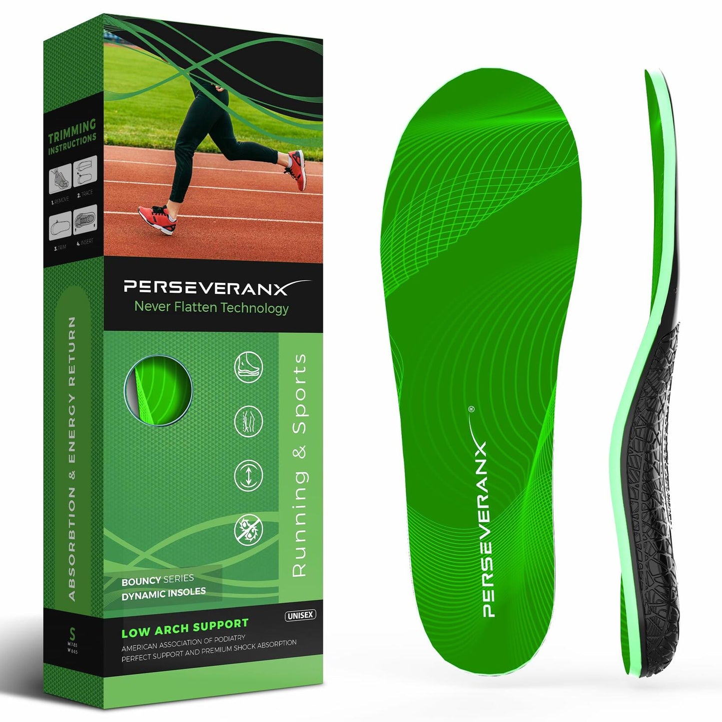 PerseveranX NASA Running Insoles Green XS M4.5-6.5 W5.5-7.5