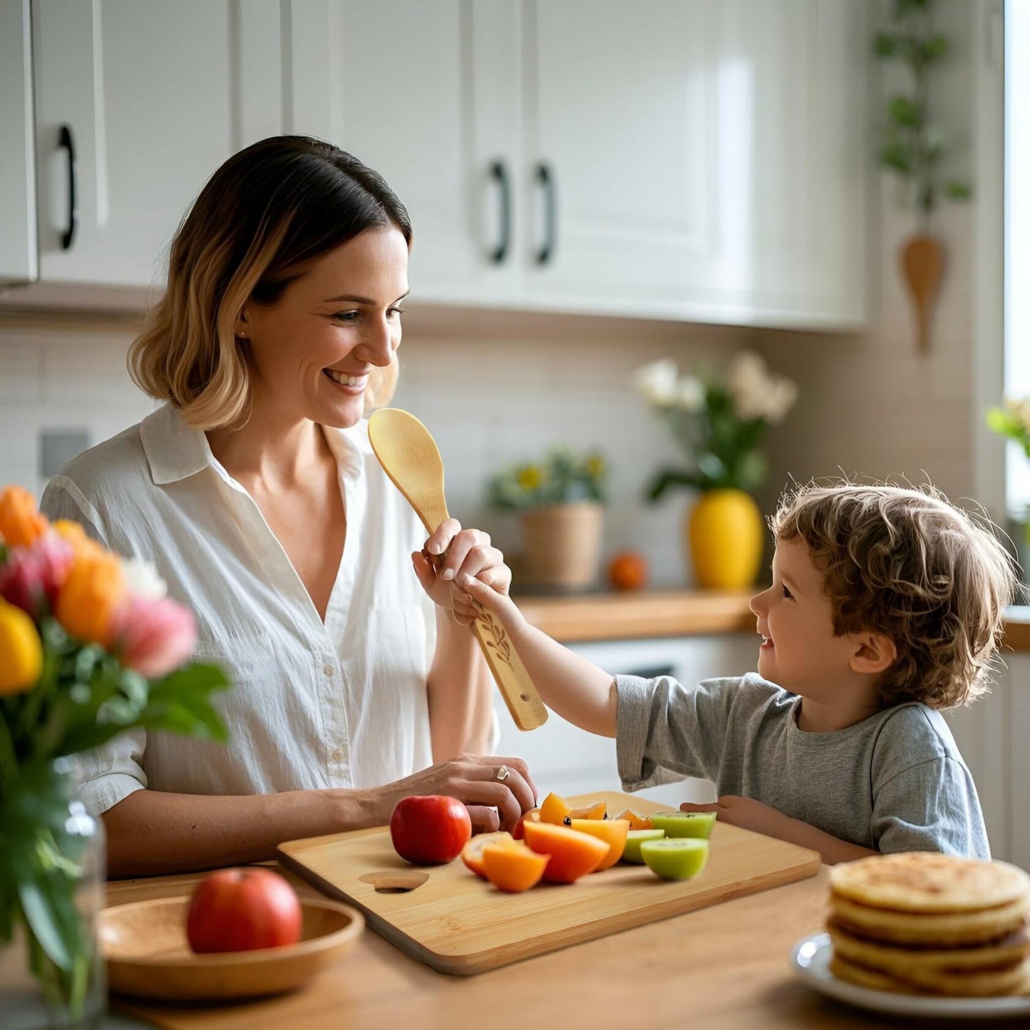 MCJC Bamboo Cutting Board & Kitchen Utensil Set Heart Design Mom Gifts One Size