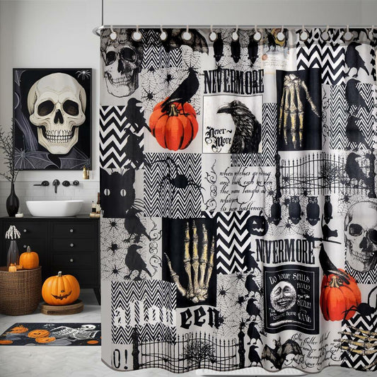 EVENHUG Halloween Waterproof Shower Curtain Set Grey 72x72 inch with Hooks