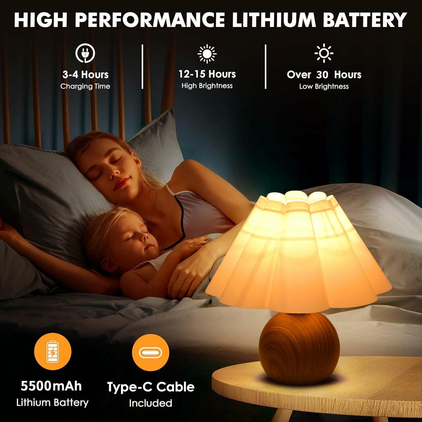 WLQCWL Cordless Rechargeable Table Lamp 12 Colors Brown Metal Farmhouse