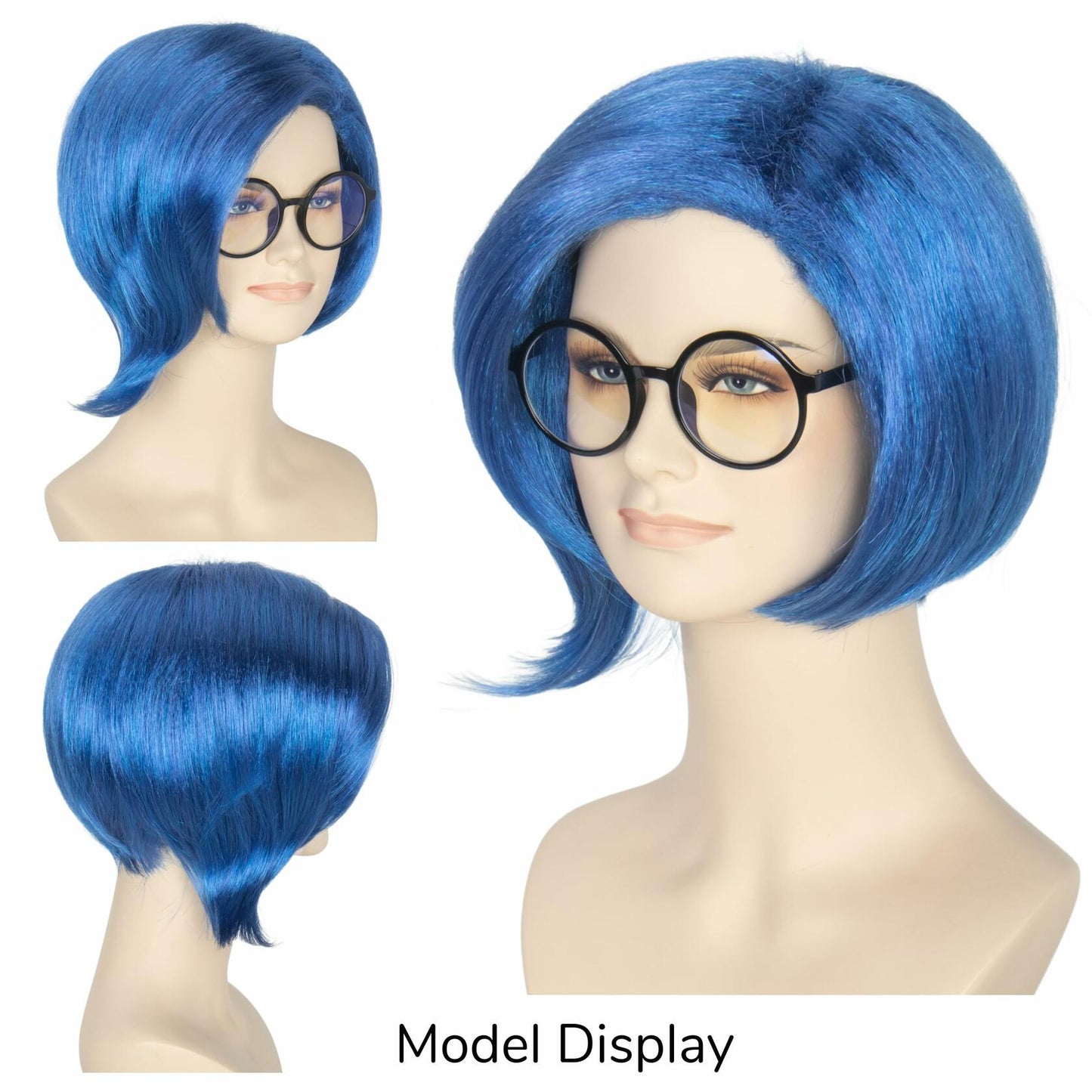 Miss U Hair Women's Short Straight Blue Wig with Glasses Cosplay