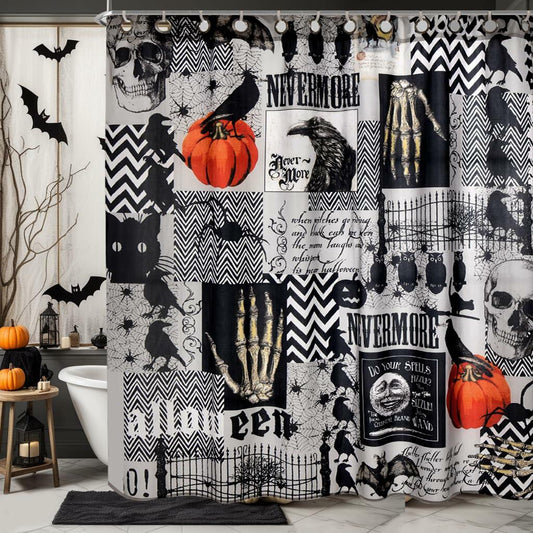 EVENHUG Halloween Waterproof Shower Curtain Set Grey 72x72 inch with Hooks