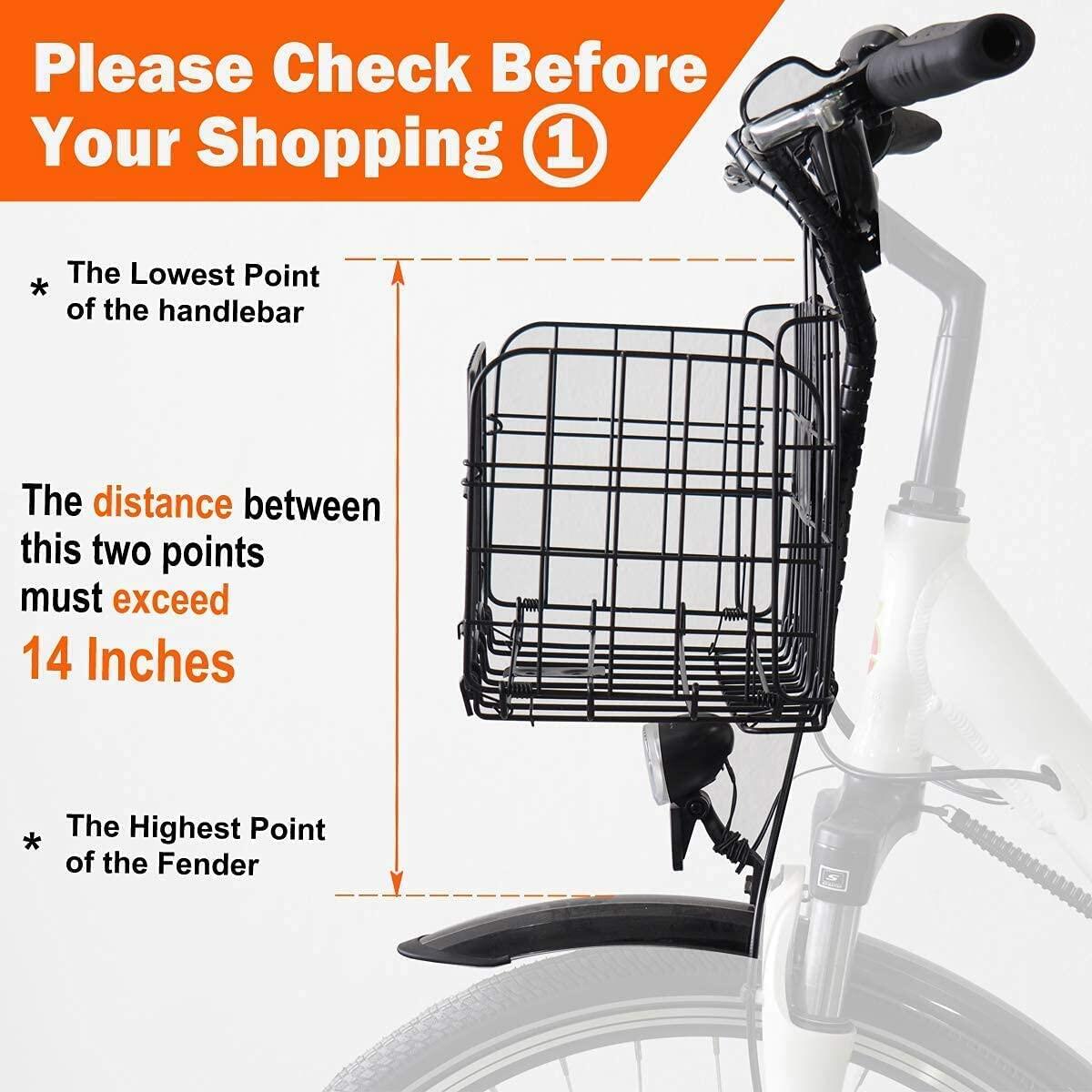 ONWAY Folding Front Handlebar Rear Rack Bike Basket with Canvas Liner Black