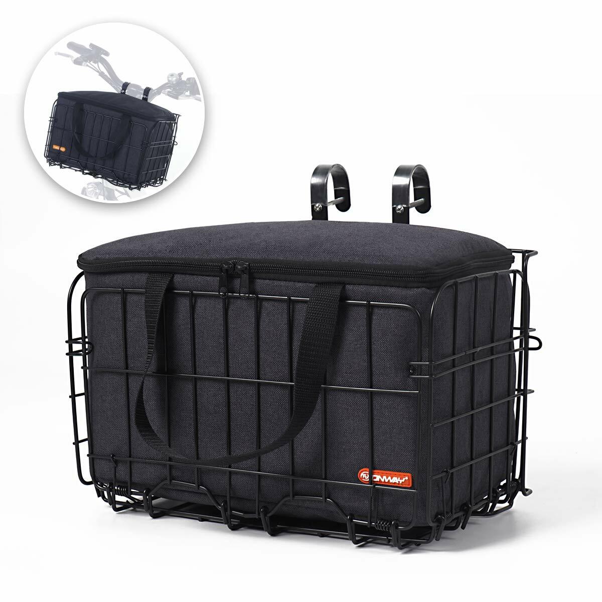 ONWAY Folding Front Handlebar Rear Rack Bike Basket with Canvas Liner Black