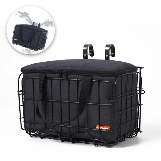 ONWAY Folding Front Handlebar Rear Rack Bike Basket with Canvas Liner Black