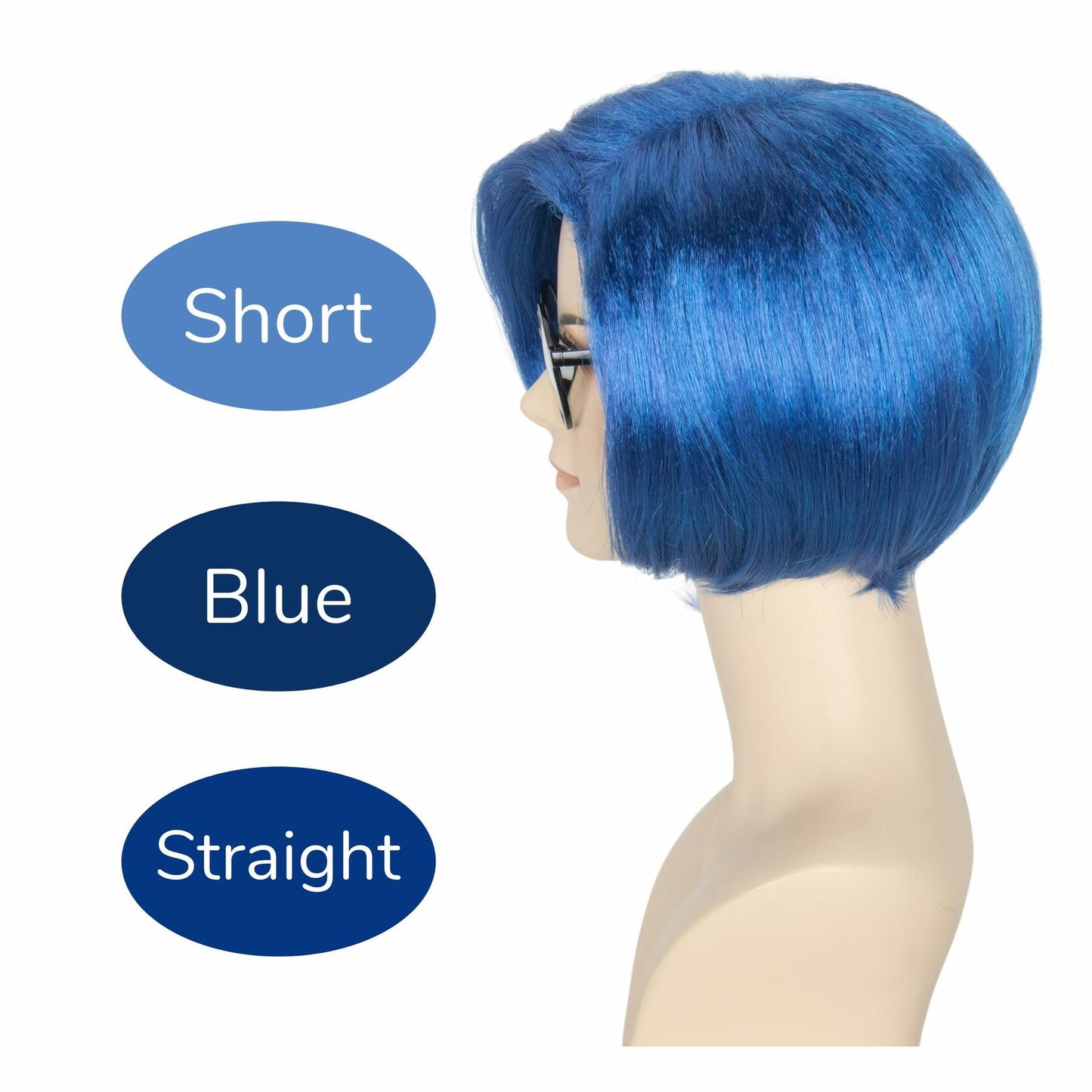 Miss U Hair Women's Short Straight Blue Wig with Glasses Cosplay